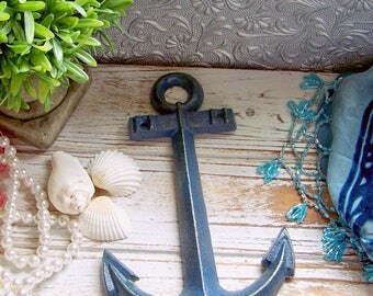 Navy Cast Iron Anchor, Metal Anchor, Anchor, Decorative Anchor, Nautical Decor, Nautical Wall Hanging, Nautical Anchor, Seaside Decor, Beach