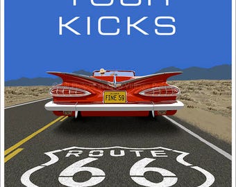 Chevrolet Impala 1959 riding Route 66 poster