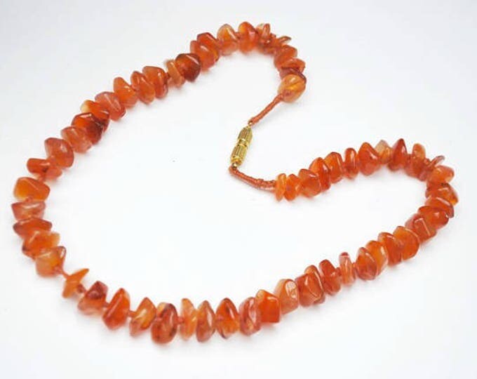 Polished Carnelian Nugget Necklace - Orange gemstone beads - collar necklace