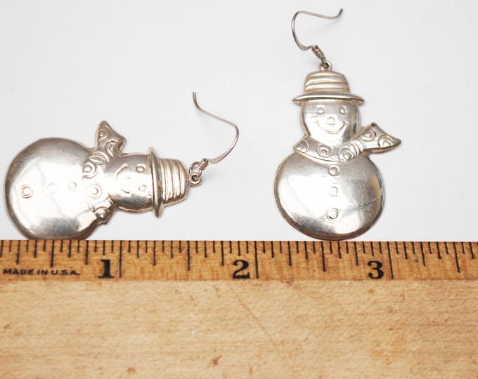 Sterling Snow Man Earrings - Silver Holidaychristmas - Winter figurine dangle earring