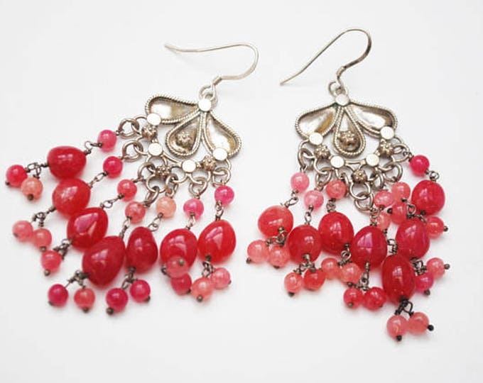 Red Chandalier Earrings - genuine Ruby red gemstone - sterling silver dangle hooks