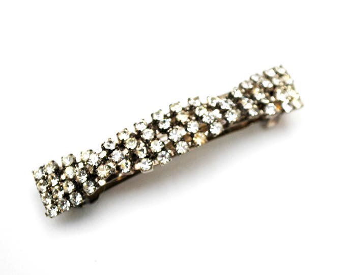 Rhinestone Barrette Hair clip - Signed Made in France - Clear crystal silver