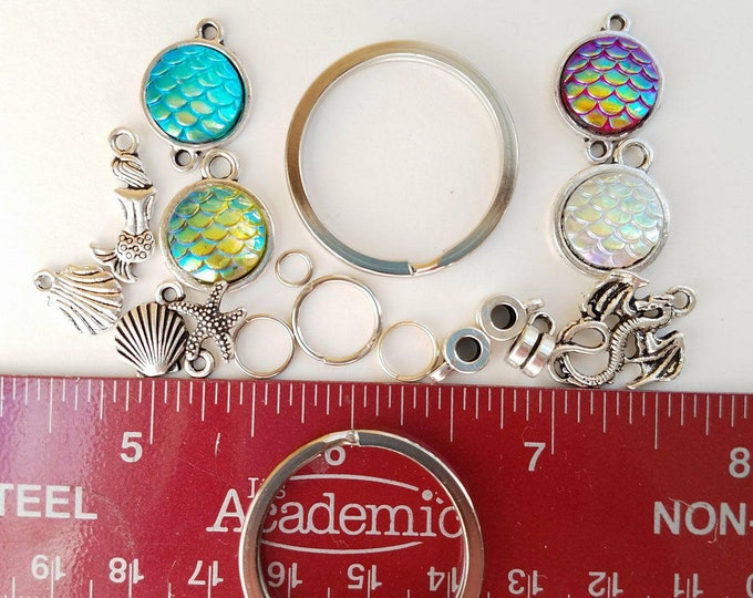 DIY Mermaid or Dragon Keychain Set 40 to 80 pieces Scale Charms Keyring connector bail jump rings DIY Jewelry Making DIY Gift Set