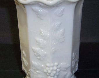 Westmoreland Milk Glass PANELED GRAPE 5 3/4 Inch High Ruffled Top CELERY Vase