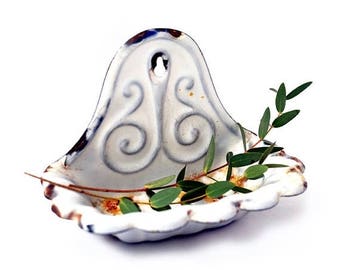 SALE Antique French Enamel soap dish, French art nouveau Enamelled Soap Dish ,Shell Shape Soap Dish