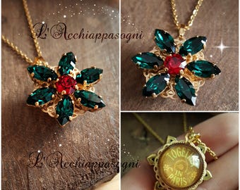 NEW Anastasia Together In Paris Necklace - Miniature Anastasia cosplay - Once Upon a Dicember - Romanov - brass - flower - EMERALD green