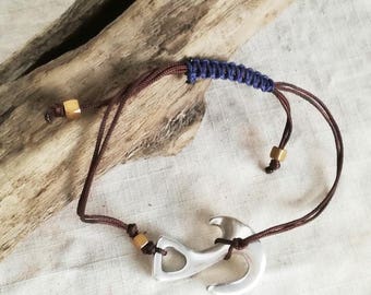 Silver anchor bracelet, mens anchor bracelet, brown macrame bracelet, guys boho anchor friendship cuff, brown cord anchor bracelet