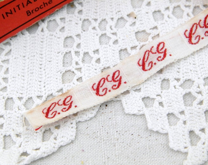 Antique 170 cm / 70 inches Unused French Fabric Laundry Labels Letters C G with Original Box, Clothes Initial Tags from France
