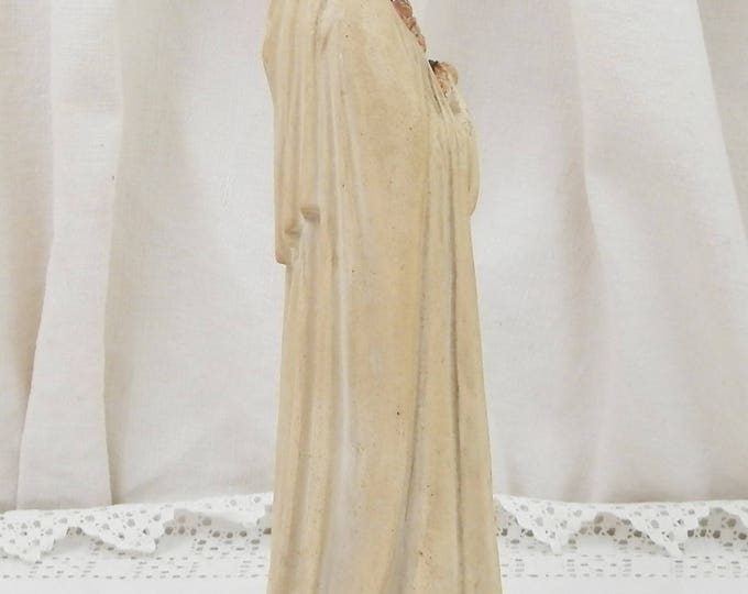 Antique French Religious Statue of Saint Teresa Chalkware Plaster of Paris, St Therese of Lisieux in Normandy Catholic Christian Sculpture
