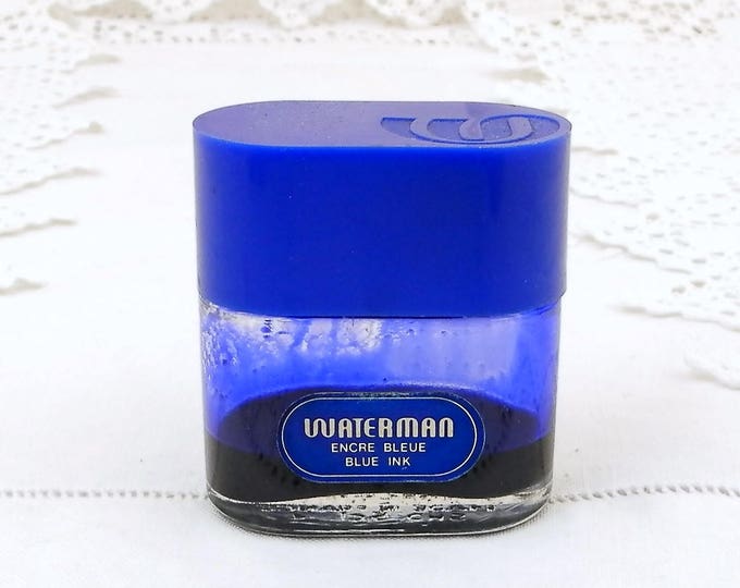 Vintage Waterman Blue Ink Mid Century Design Bottle with Original Ink for Fountain Pen from France, 1960s French Writing, Office Desk Decor