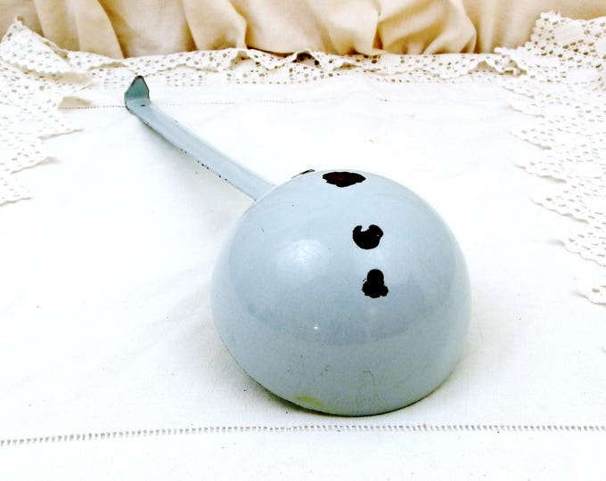 Vintage French Mint Green Chippy Enamel Serving Ladle, 1940s 1950s Enamelware from France, Rustic Farmhouse Cottage Kitchen Retro Decor