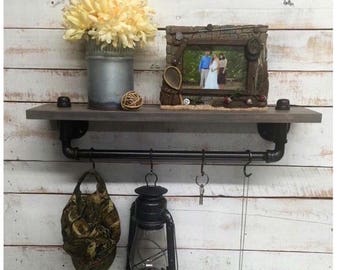 ON SALE Pipe Shelf, pipe shelves, industrial shelf, industrial decor, rustic wood shelf, wall shelf rack, industrial decor, home decor