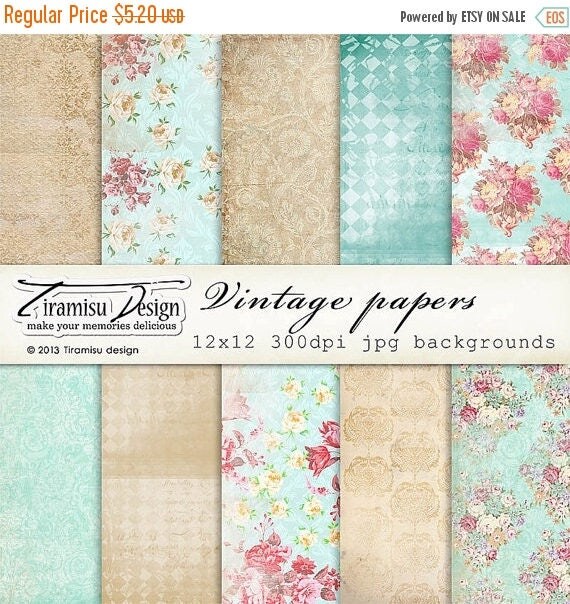 ON SALE Scrapbook Papers and Digital Paper Pack 7Shabby Chic