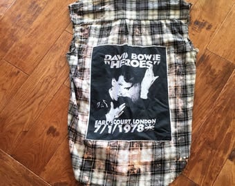 upcycled david Bowie tshirt sleeveless frayed flannel