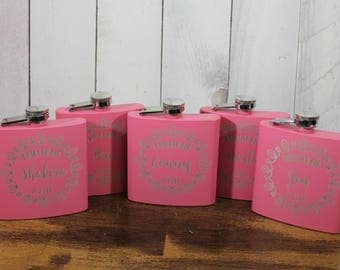 Flask/Engraved/Bridesmaid/Maid of Honor/Bachelorette Party/Flask/Color Choice/Personalized/FL00014