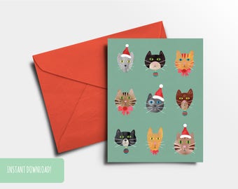 Christmas Cards Printable Christmas Cat Cards Love Cats