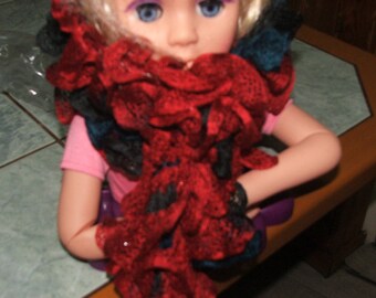 scarf color red/brown/black ruffles - handmade