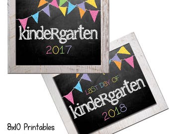 Kindergarten First Day Back to School (Bonus Last Day, too!) Photo Props. Print this fall & spring. Printable 8x10 Kids Instant Download.