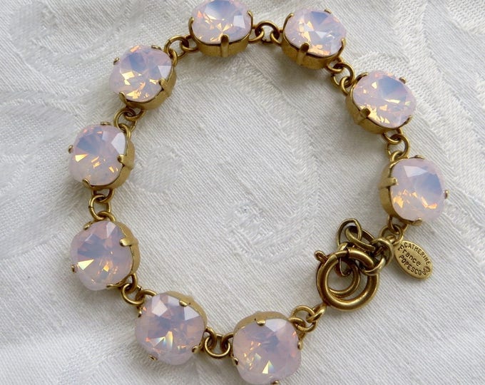Catherine Popesco Crystal Bracelet, Matte Gold, Faceted Pink Swarovski Crystal Stones, Made in France