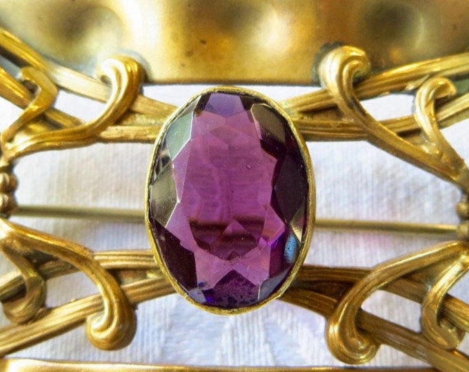 Art Nouveau Sash Pin, Amethyst, Antique Sash Brooch, Vintage Art Nouveau Jewelry