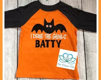Boys Halloween shirt, i drive the ghouls batty, Halloween shirt, toddler boy Halloween shirt, baby boy Halloween shirt