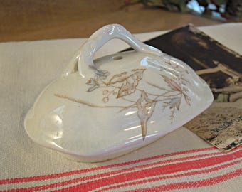 Vintage / Antique Aesthetic Brown Transferware Small Lid / Ironstone Sugar Lid / English Transferware / Cottage Farmhouse Decor