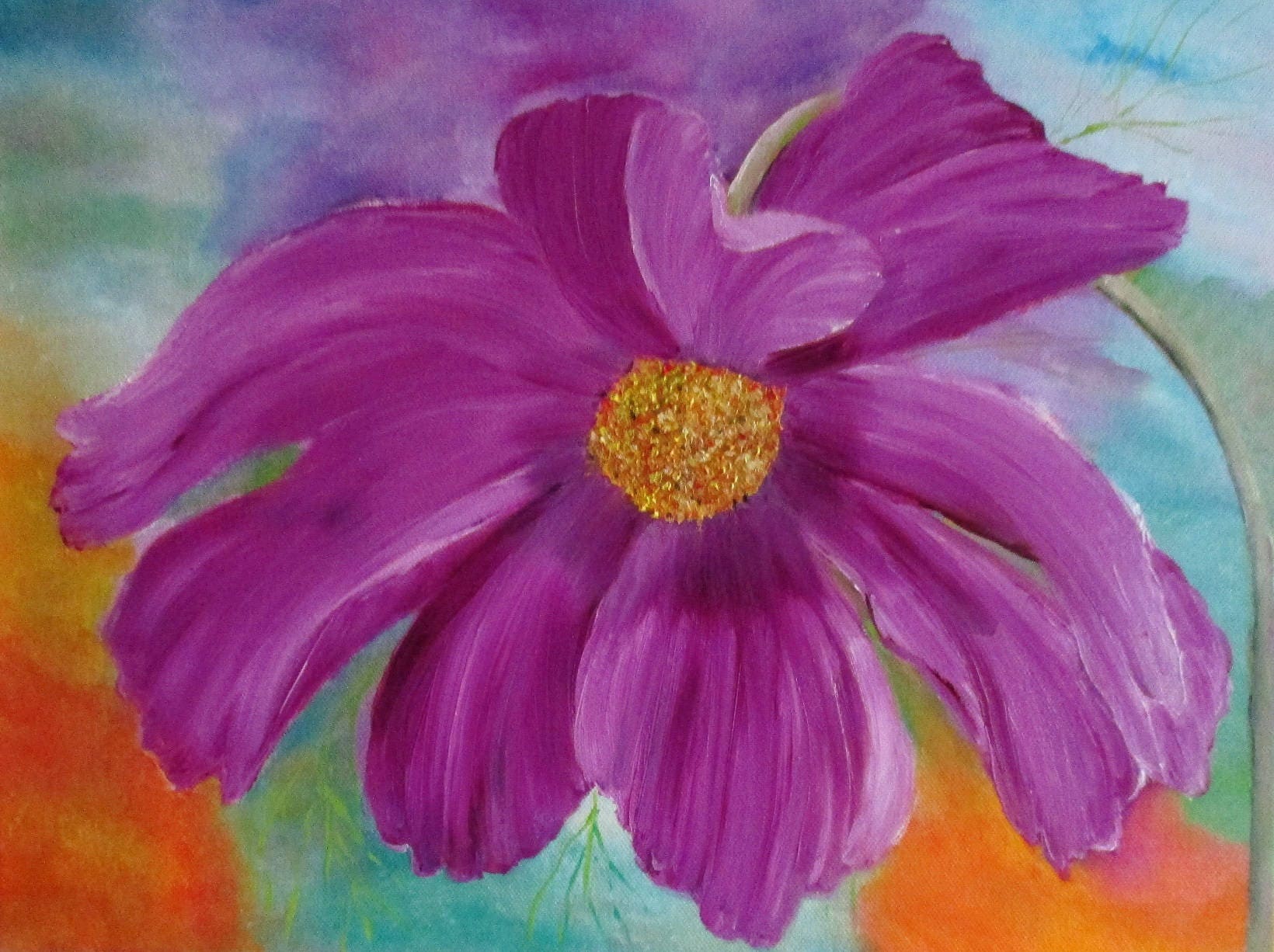 Cosmea painting cosmos flower oil painting streched