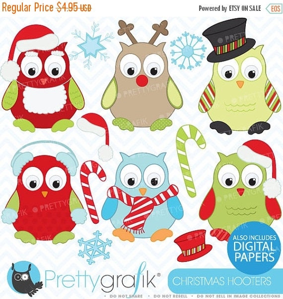 80% OFF SALE 80 Percent 0FF Sale Christmas owls clipart, commercial use, vector graphics, digital clip art, digital images - Cl370 Il_570xn