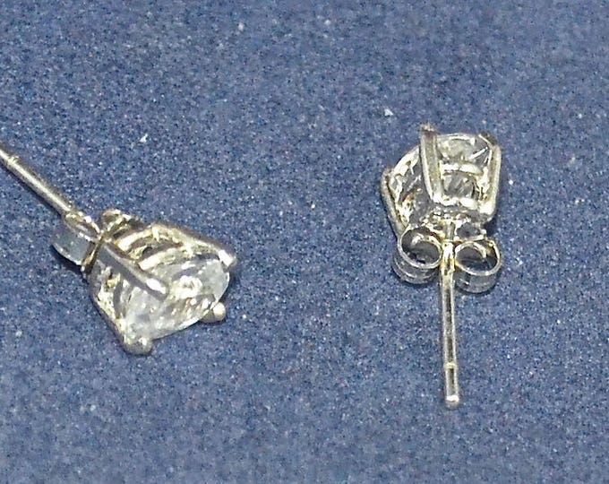 White Zircon Studs, 7x5mm Oval, Natural, Set in Sterling Silver E1121