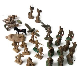 Auburn Rubber Soldiers, Beton Soldiers, Vintage Army Men, 20 Vintage Toys, Vintage Toy Soldiers, Collectible War Toys, Gifts for Him,