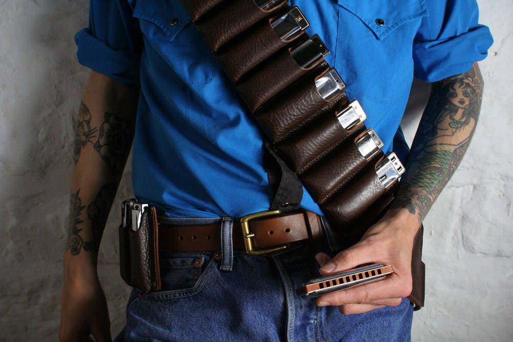 Leather harmonica bandolier harmonica shoulder belt blues