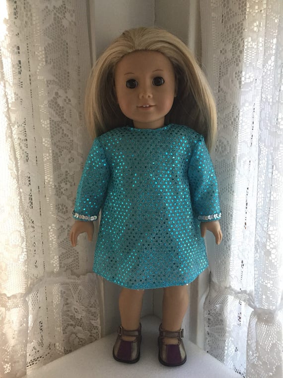 Turquoise sequin sparkle dress for 18 inch dolls