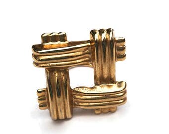 Vintage Square Scarf Clip, Gold Tone Scarf Ring, Geometric Art Moderne Style, Cravat Accessory,Scarf Slide,Shawl Clip,Stocking Stuffer