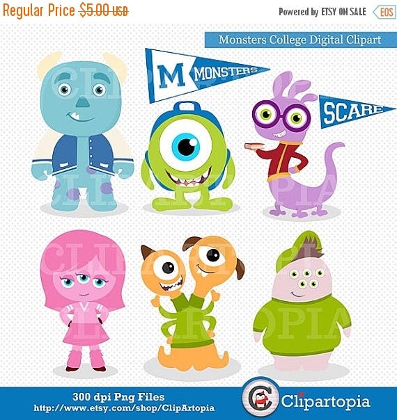 50%OFF SALE Monsters College Digital Clipart / Monsters Digital Clip art / Monsters Party For Personal and Commercial Use Il_570xn