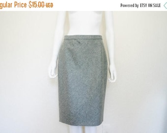 ON SALE DKNY Grey Wool Cashmere Skirt / high waist midi skirt / career skirt / 90's minimalist women's clothing