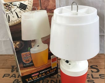 Vintage Retro Mid Century Modern Mid Mod MCM Orange Rayovac Portable Camping Lamp in Original Box