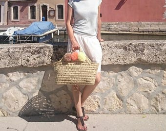 Straw bag wicker bag straw tote moroccan basket straw basket moroccan basket bag beach bag beach basket, pom pom bag, summer bag basket tote