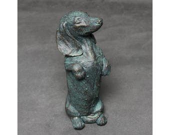 Bronze Dachshund Ornament, Sausage Dog Doxie Dachs Statue Ornament, Wiener Dog Antique Style Collectable Standing Up - LO14011