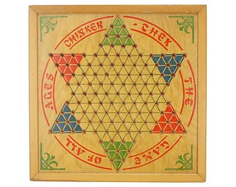 1930s Chinese Checkers Wood Game Board
