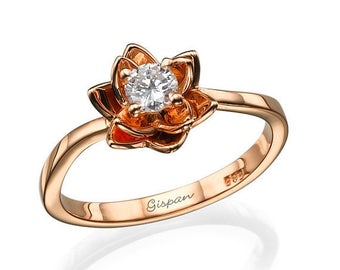 Flower Engagement Ring, Rose Gold Ring, Promise Ring, Bridal Jewelry, Flower Band, Floral Ring, Nature Ring, 14k Ring, Unique Ring