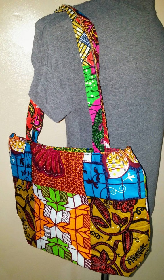 African Print Tote Bag Made in Ghana West Africa 18x5x12