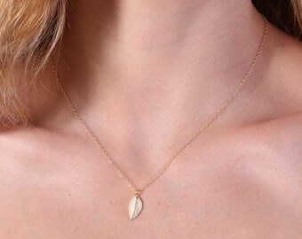 SALE gold necklace, gold leaf necklace, dainty necklace, simple gold necklace, everyday necklace, leaf jewelry,wedding jewelry - D40
