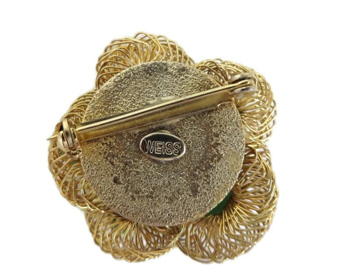 Weiss Bird's Nest Brooch, Vintage Art Glass, Gold Tone Pin, Faux Pearl Rhinestone Pin, Signed Designer Jewelry