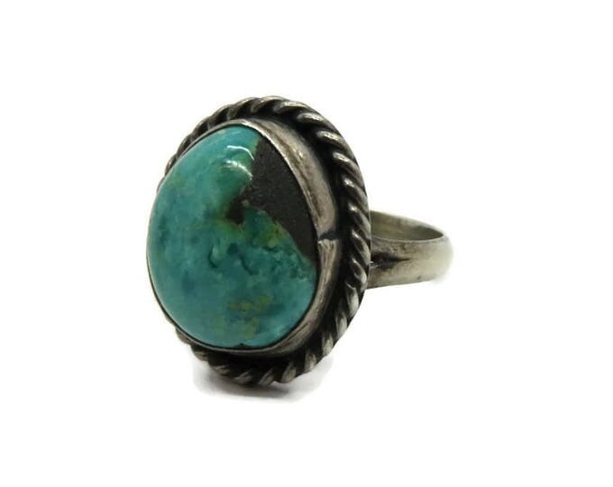 ON SALE! Old Pawn Navajo Ring, Vintage Handmade Ring, Native American Sterling Silver Ring, High Grade Turquoise Ring, Size 5.5