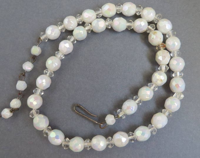 Vintage Crystal Necklace, West Germany Crystal Bead Necklace, White Bead Choker, Bridal Jewelry