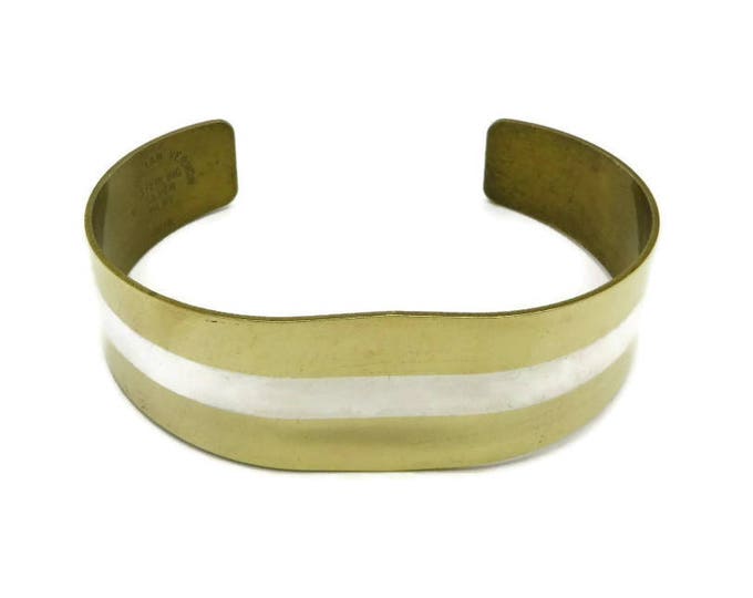 Sterling Inlay Cuff, Vintage Lillian Vernon Goldtone Cuff, Sterling Silver Inlay Bracelet, Gift for Her