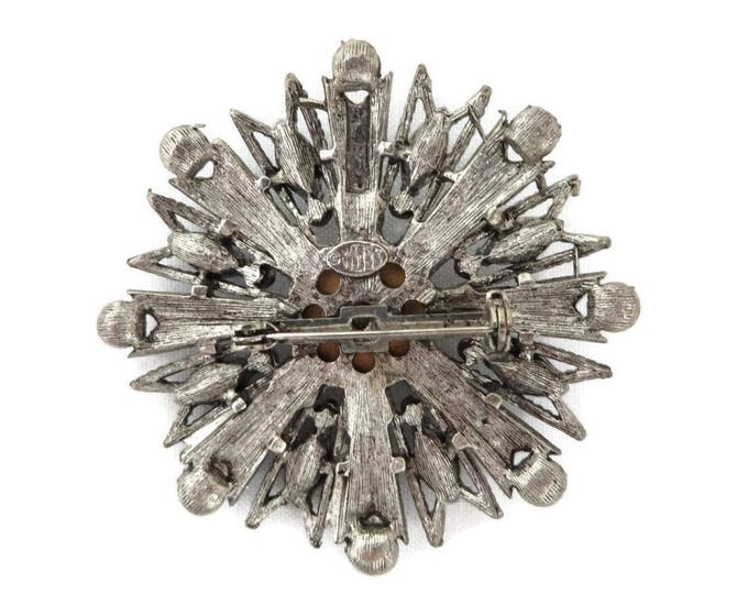 Vintage Emerald Rhinestone Brooch, Signed Weiss Green and AB Rhinestone Silver Tone Brooch