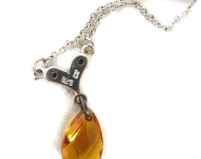 Vintage Citrine Pendant, Sterling Silver Necklace, Faceted Pear Shaped Citrine Sweetheart Necklace