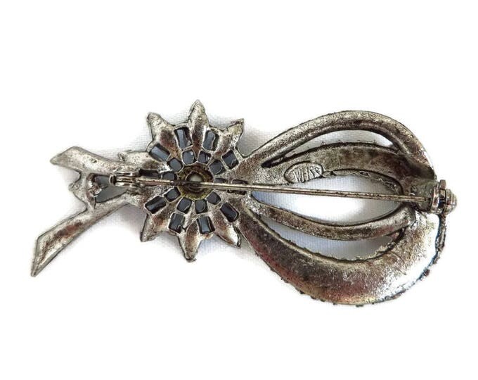 Blue Rhinestone Brooch, Bow Brooch, Signed Weiss AB Rhinestone Pin, Vintage Jewelry, Sapphire Blue Crystal Pin, Gift for Her