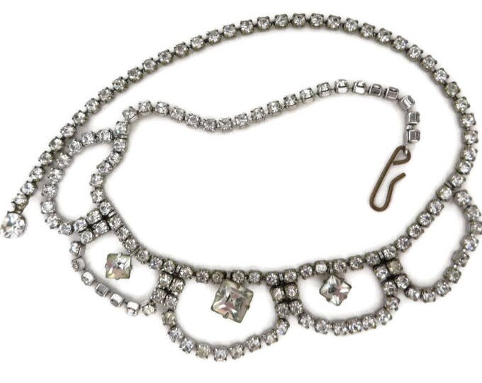 Rhinestone Bridal Necklace, Vintage Silver Tone Rhinestone Statement Necklace, Formal Wear